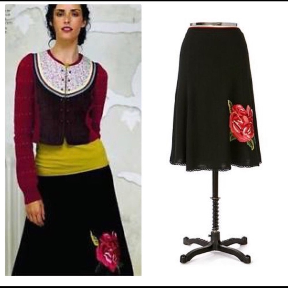 Anthropologie Viola embroidered sweater skirt